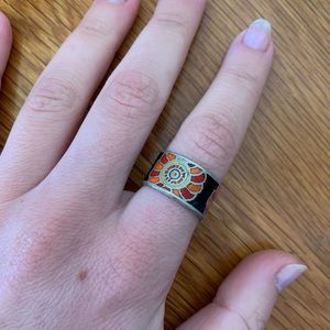 Vintage hand painted sterling silver ring